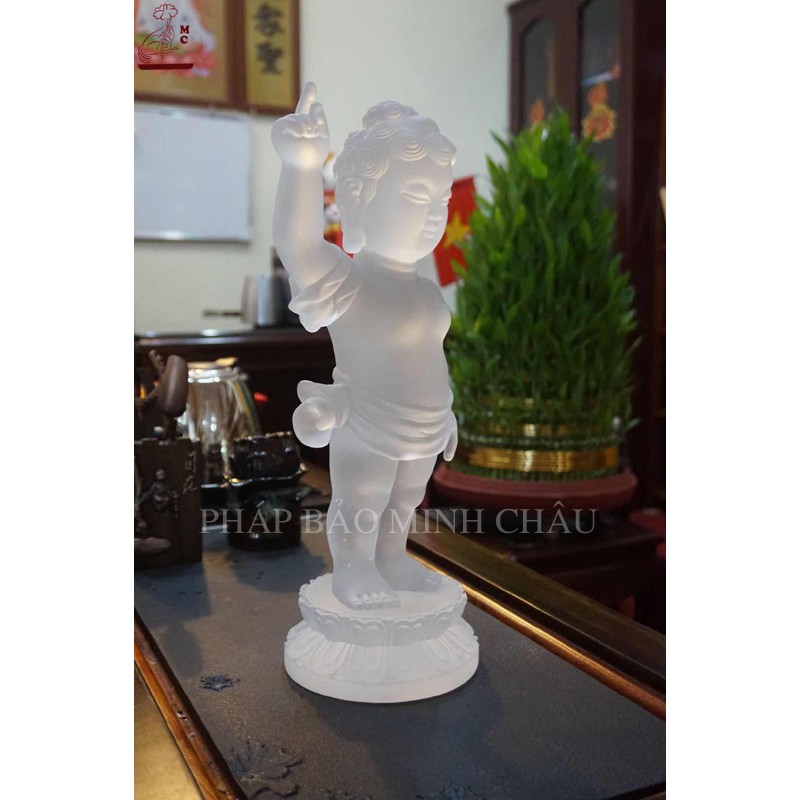 [PHÁP BẢO MINH CHÂU] Tượng Đản Sanh - Lưu Ly Đài Loan 17cm (Trắng - Vàng)