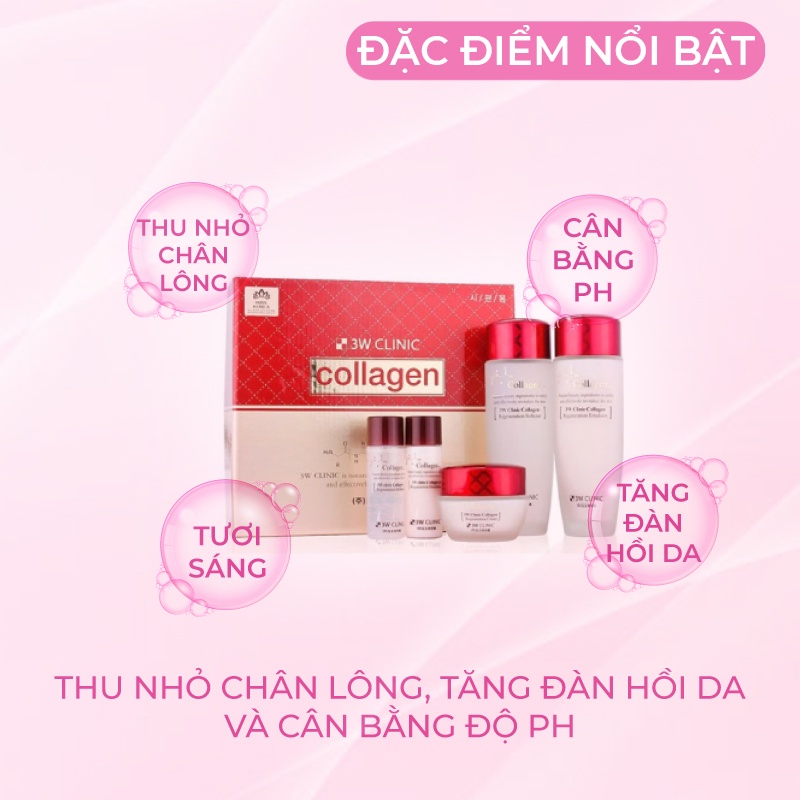 Bộ Skincare trắng da săn chắc chống lão hóa 3W CLINIC Hàn Quốc chiết xuất từ Collagen giúp trắng sáng &amp; mờ nám Full Size