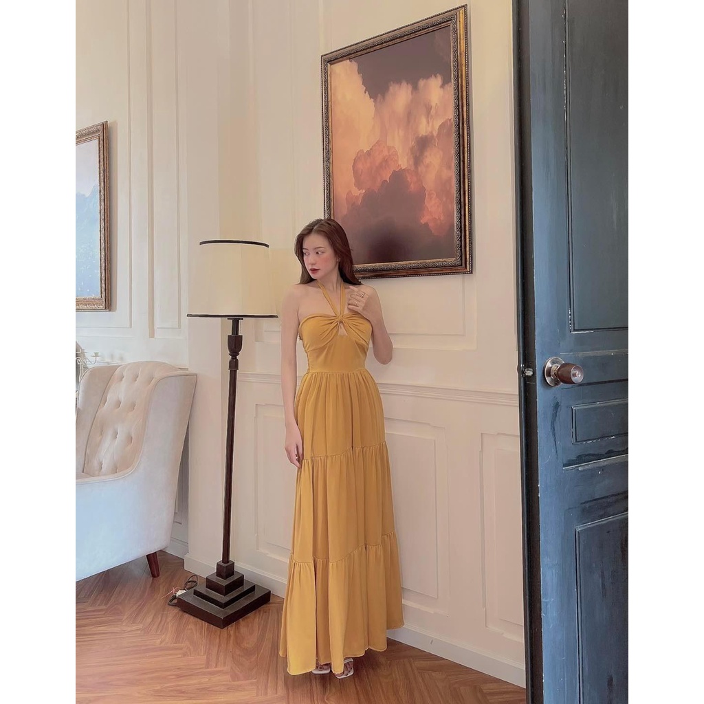 [Ảnh thật] Đầm maxi dây yếm khoét ngực lai bèo