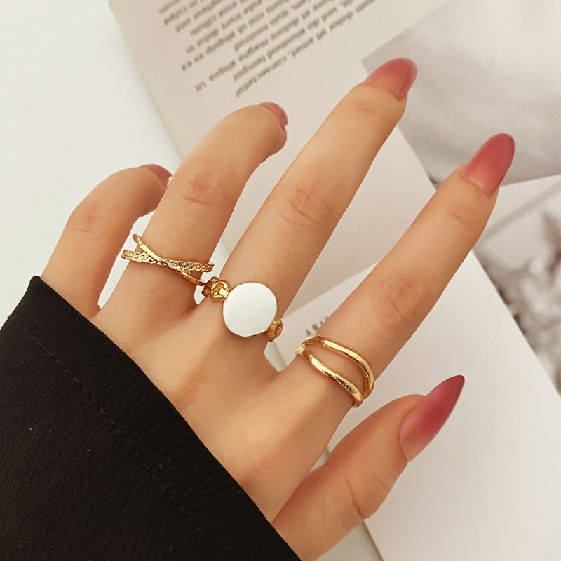Set nhẫn unisex hai màu đính đá cá tính phong cách Hàn Quốc