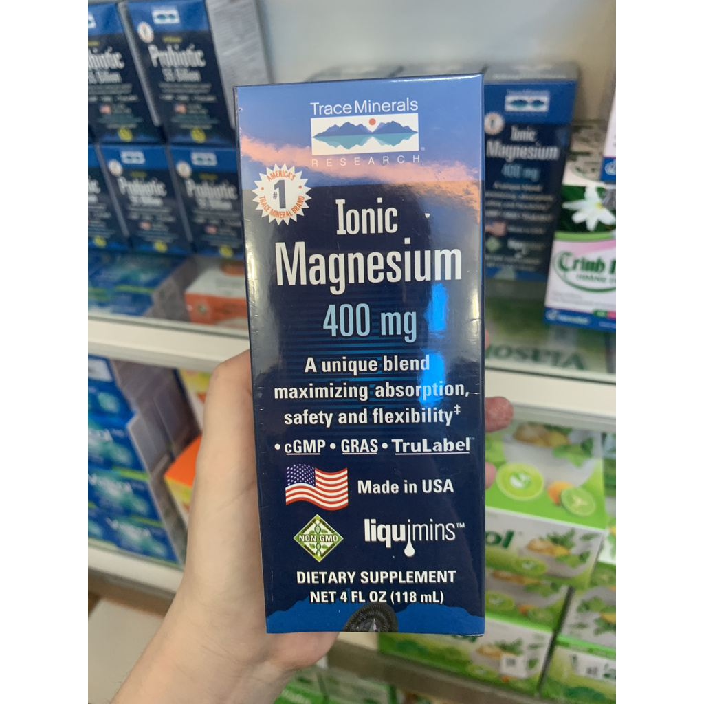 Vi Khoáng Bổ Sung Ionic Magnesium 400mg Dạng Lỏng Giúp Giảm Stress, Chuột Rút Và Đau Nửa Đầu Trace Minerals -Chai 118ml