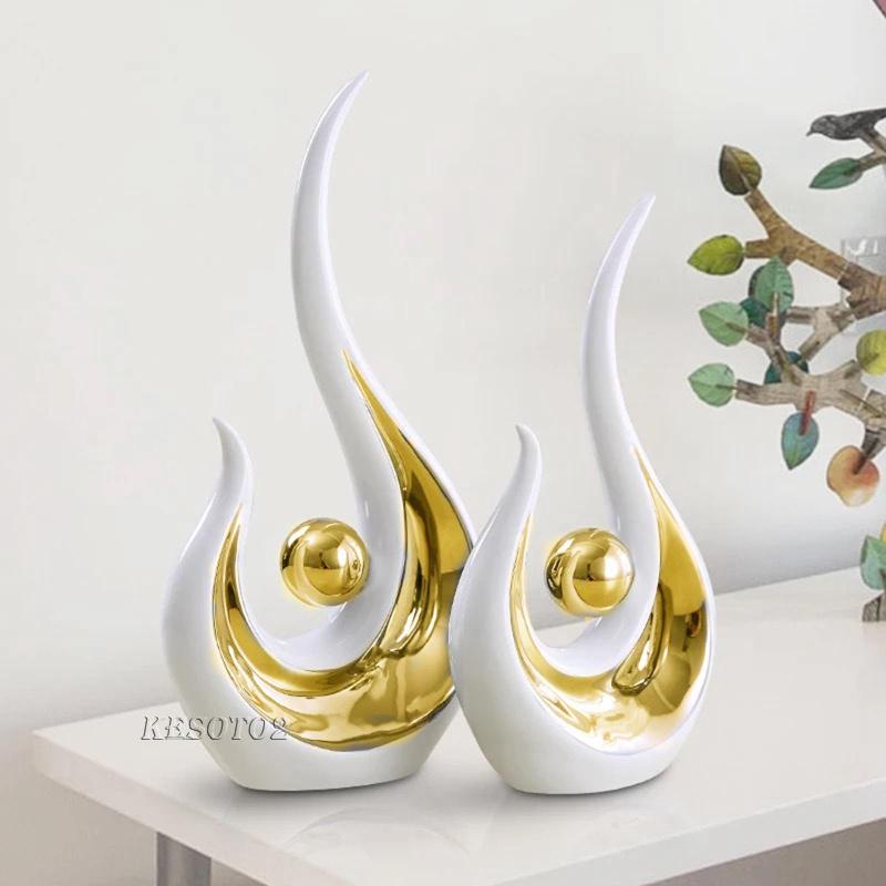 Bộ 2 Bức Tượng Nghệ Thuật Trừu Tượng Bằng Sứ Để Bàn Trang Trí Nhà Bếp