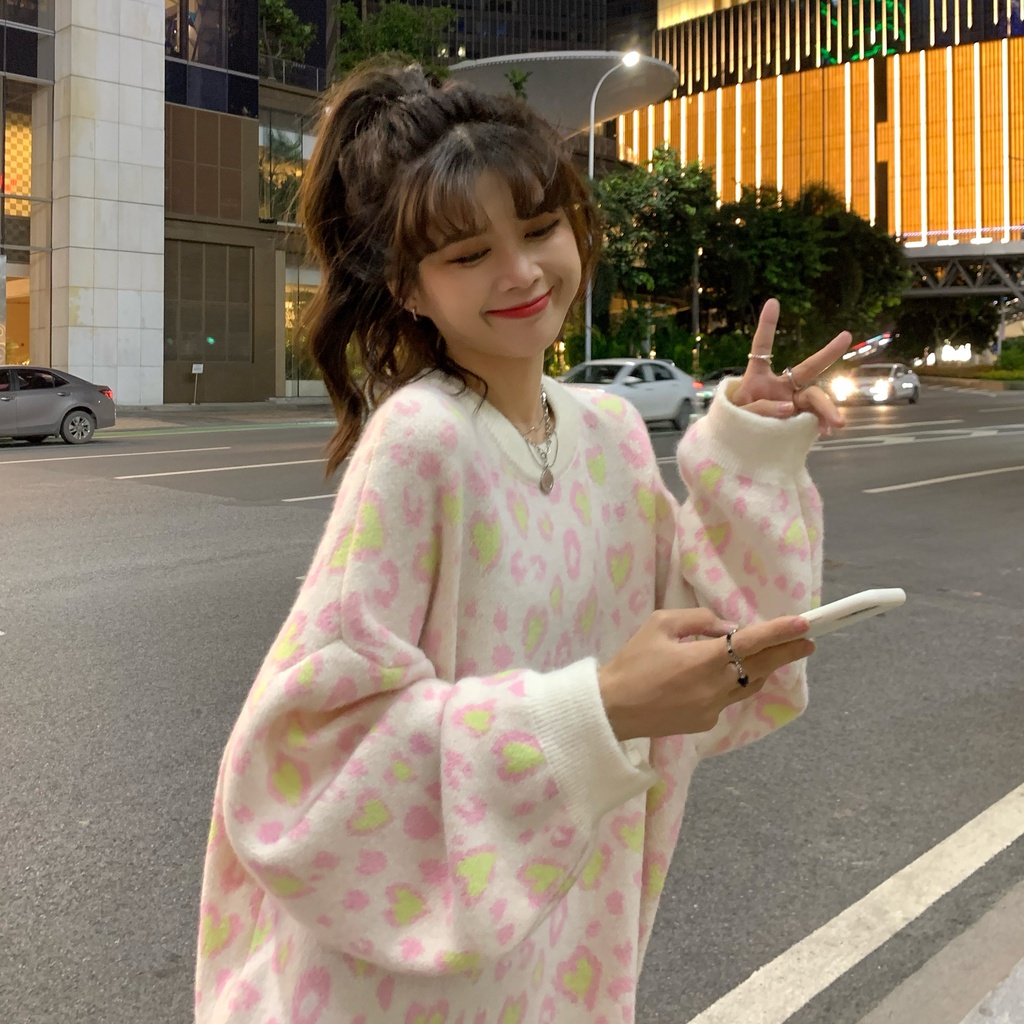 Áo Sweater Dệt Kim Dáng Rộng Phong Cách Retro Hàn Quốc