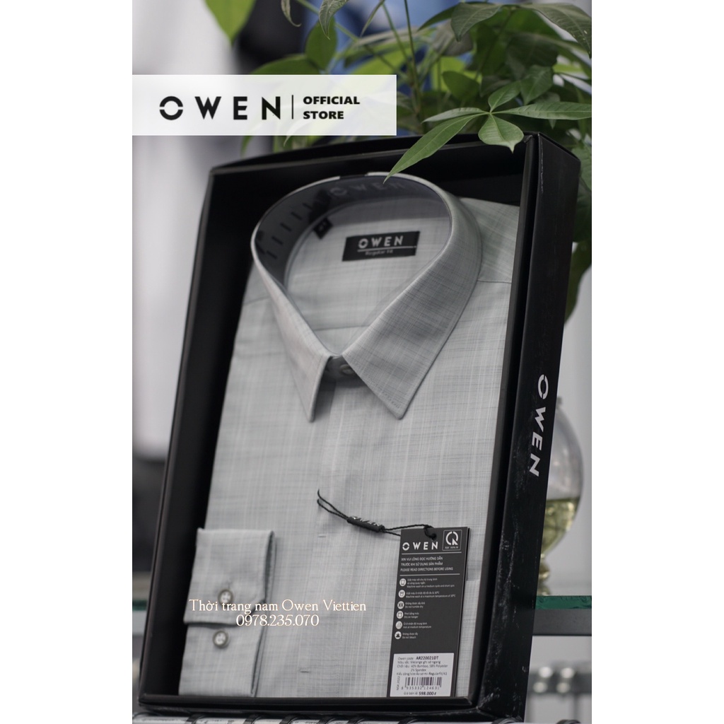 OWEN - Áo sơ mi dài tay nam Melange ghi sớ ngang sợi tre RegularFit