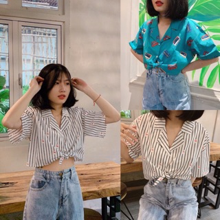 Áo sơmi croptop cổ vest ulzzang