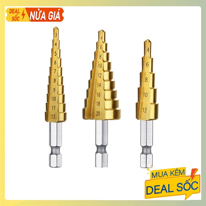 Mũi khoan bước tháp tầng nhiều loại đường kính chuyên khoan sắt,thép,nhựa,gỗ,mika....