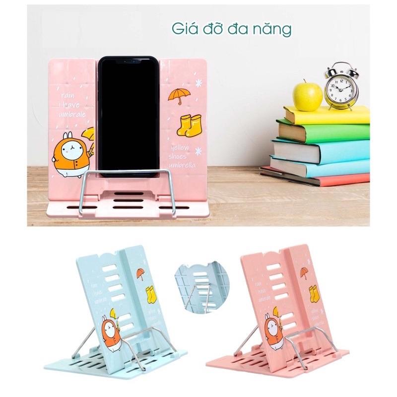 [Tặng Khăn Lau Bàn Học] Kẹp đỡ sách đọc chống cận, kệ ipad, giá kê điện thoại chống gù loại dày, sơn đẹp chắc chắn