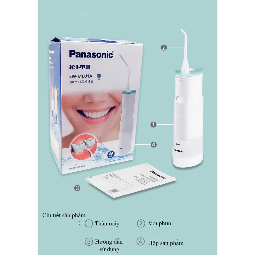 Máy tăm nước Panasonic MDJ1A  chính hãng nhỏ gọn tiện lợi, chất liệu cao cấp tặng 2 đầu vòi xịt