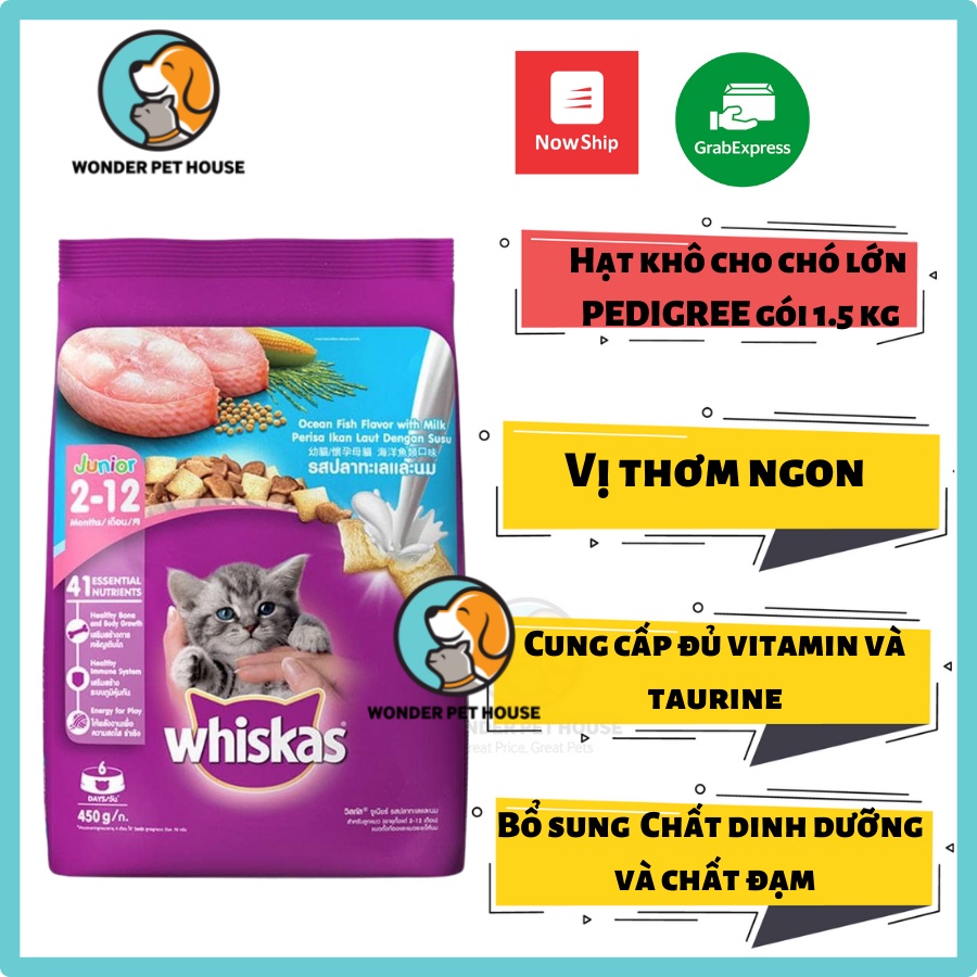 Hạt khô cho mèo con và mèo mẹ Whiskas gói 450gr thơm ngon bổ dưỡng siêu tiết kiệm