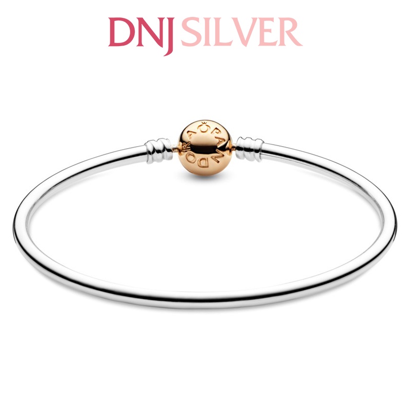 Vòng charm bạc 925 cao cấp - Mẫu Two-Tone Bangle kiềng cứng, có thể mix thêm hạt charm vào vòng theo ý thích