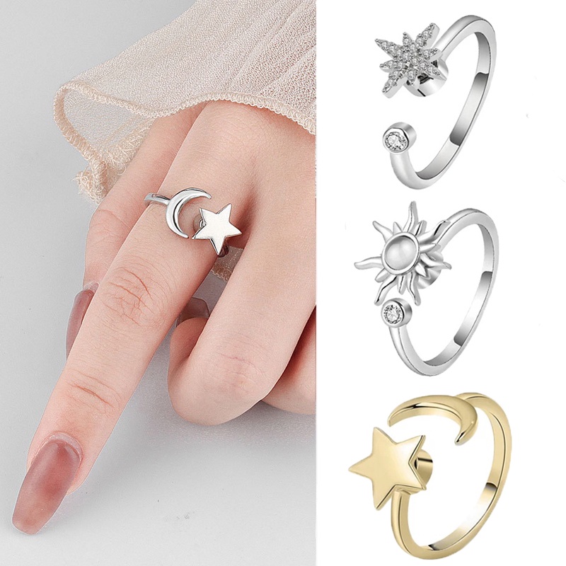 Nhẫn Hở Đính Đá Zircon Hình Ngôi Sao Mặt Trời Xoay Được Sáng Tạo Có Thể Điều Chỉnh Cho Nữ
