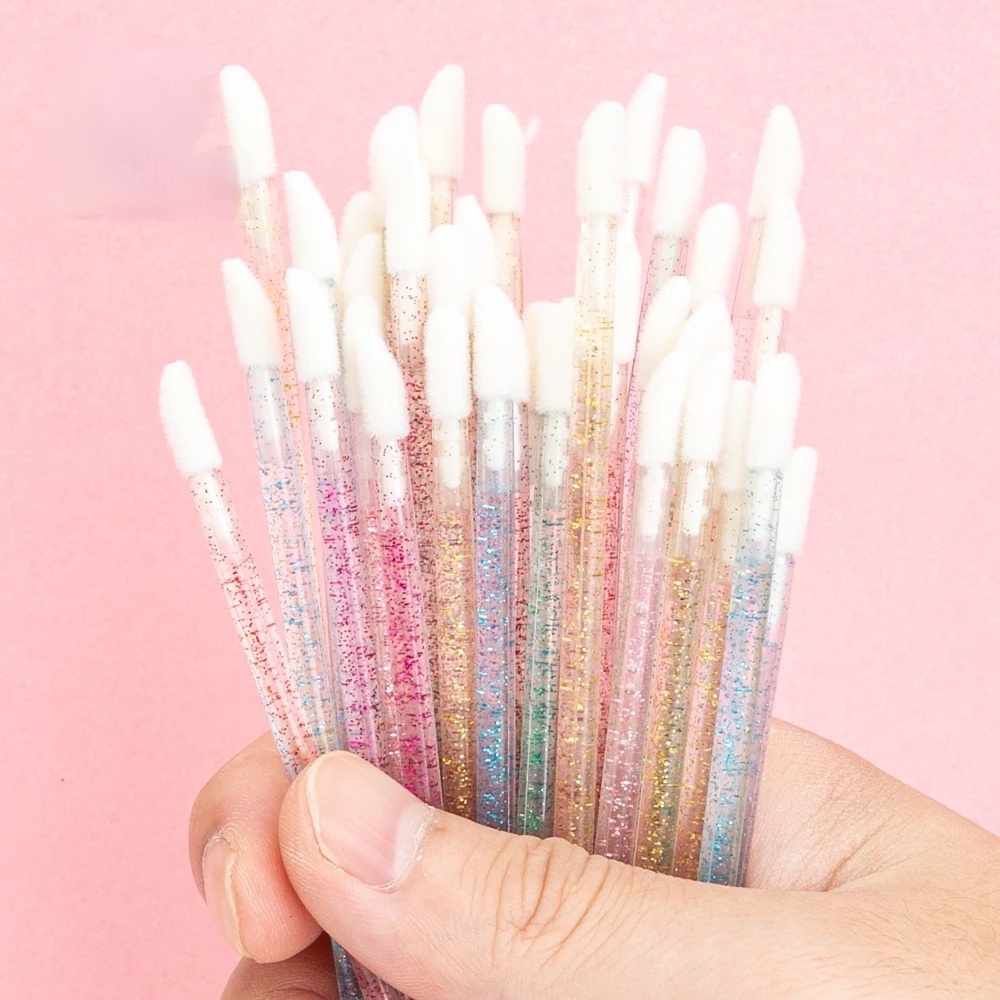 [Hàng mới về] Set 50 cọ trang điểm môi dùng một lần có tay cầm nhiều màu sắc tùy chọn tiện lợi