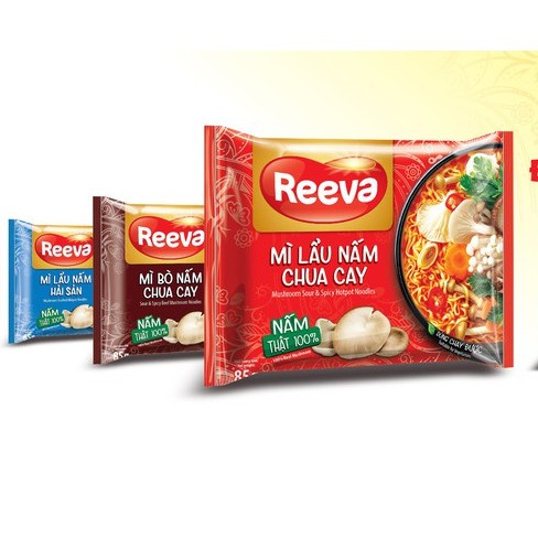 Mì Reeva 3 Miền lẩu nấm chua cay, lẩu nấm hải sản, bò nấm chua cay - 75g (1 gói)