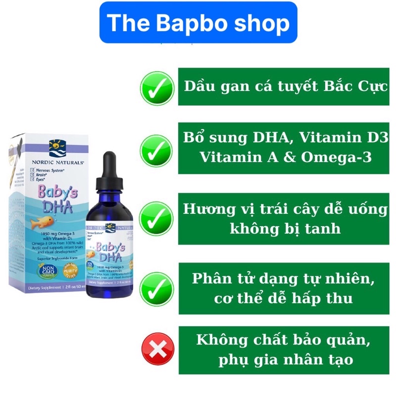 Baby's DHA drop bổ sung Omega 3, vitamin D dạng giọt cho bé 60ml