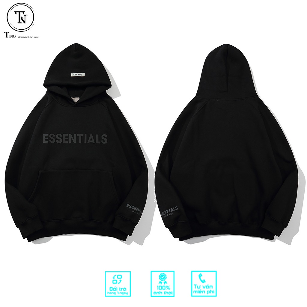 Áo Hoodie Essentials in cao su nổi -TINOWEAR, Áo Nỉ Bông Unisex Form rộng chất cotton dày dặn hot Ulzzang 2020.
