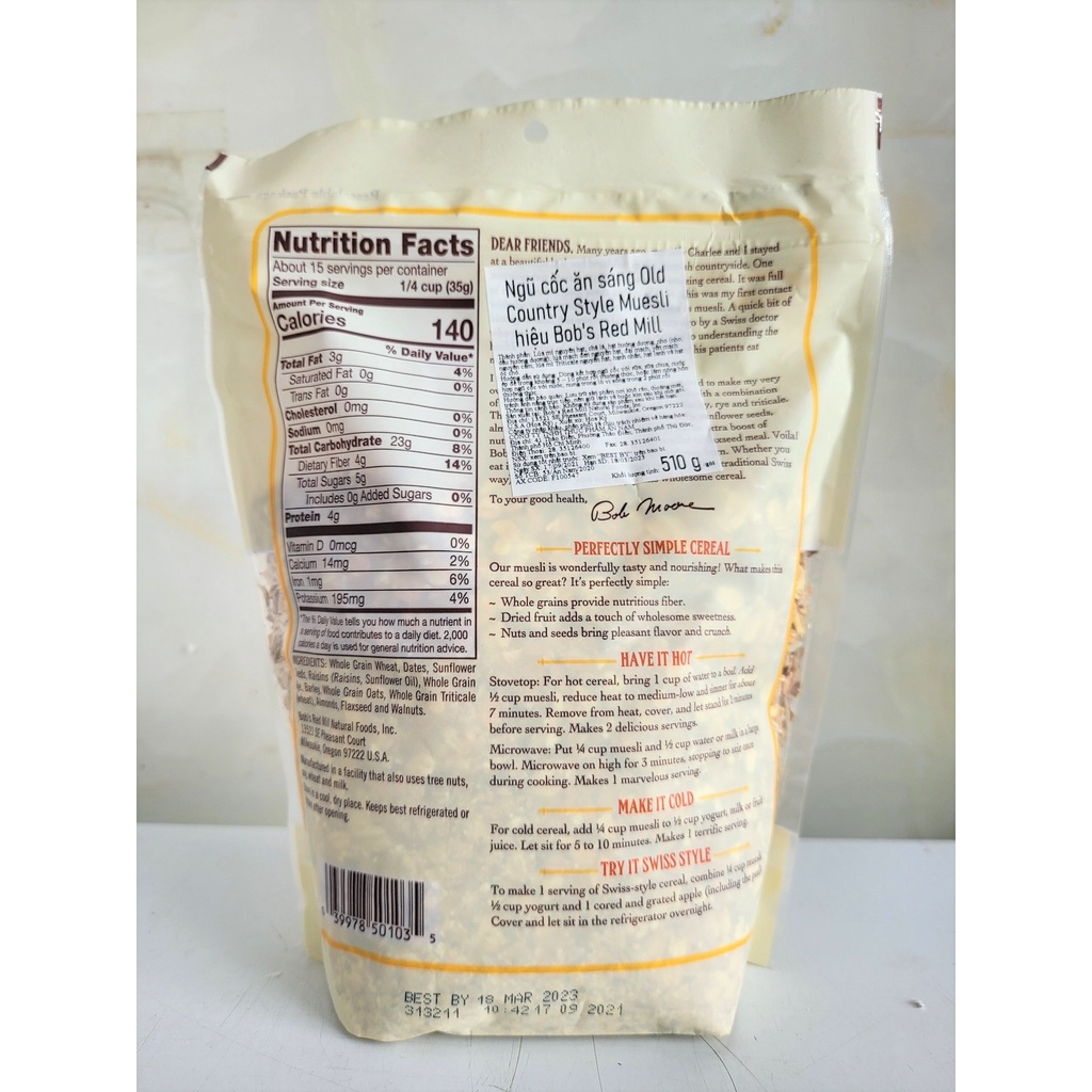 [Túi 510g] [MUESLI] NGŨ CỐC ĂN SÁNG [USA] BOB’S RED MILL Old Country Style Cereal (anm-hk)