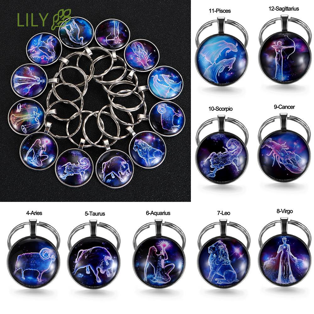 LILY🌿 Double Face Zodiac Pendant Best Birthday Gift Leo Libra Scorpio Sagittarius Constellation Keychain New Friendship Gift Fashion Celestial Keyring Horoscope Astrology