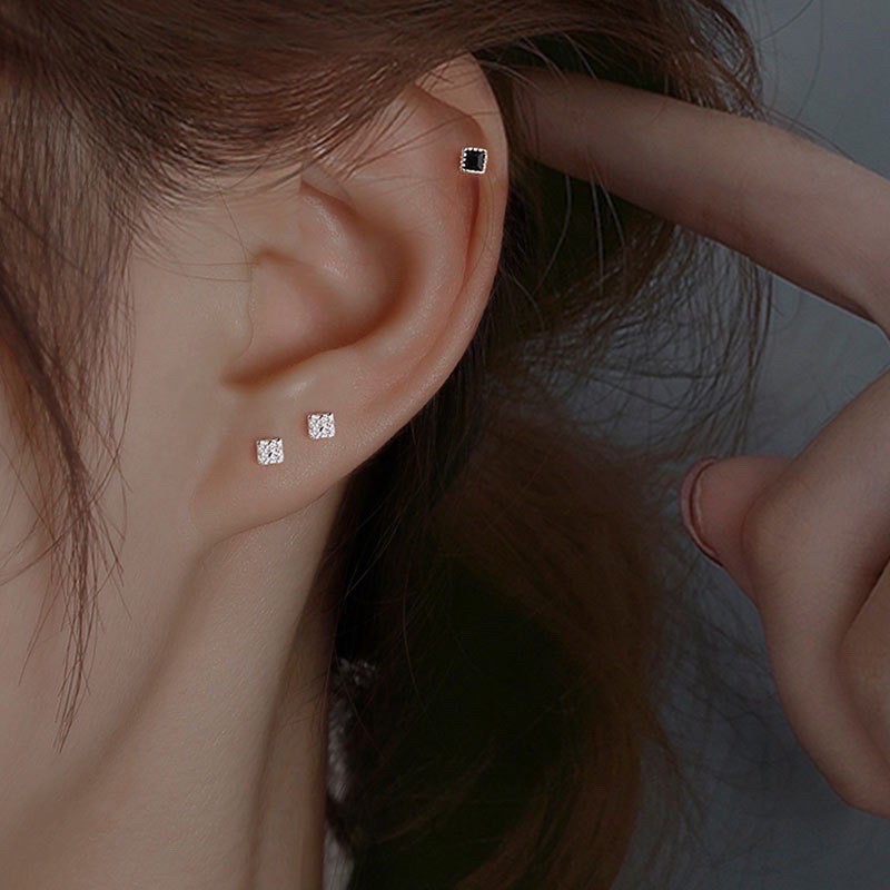 Khuyên tai bạc 925 nam nữ unisex siêu nhỏ mini đính đá CHILLEE
