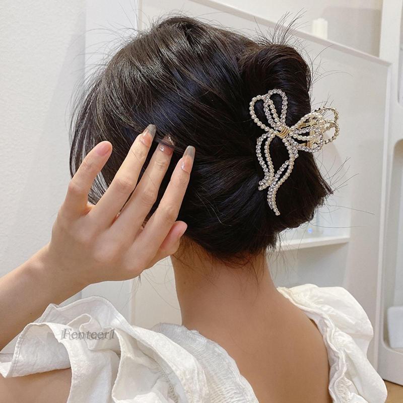 [Fenteer1] Kẹp Tóc Móng Vuốt Đính Nơ Chống Trượt Thanh Lịch Cho Tóc Dày