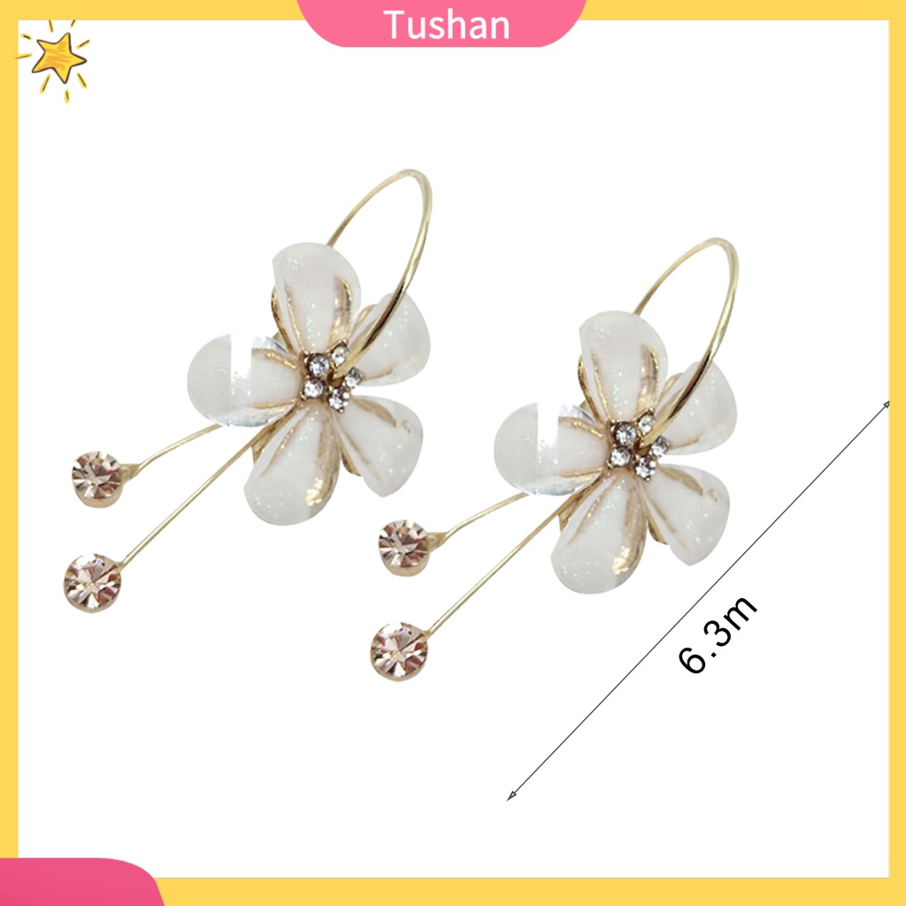 Khuyên tai dài hình hoa đính đá phong cách Hàn Quốc