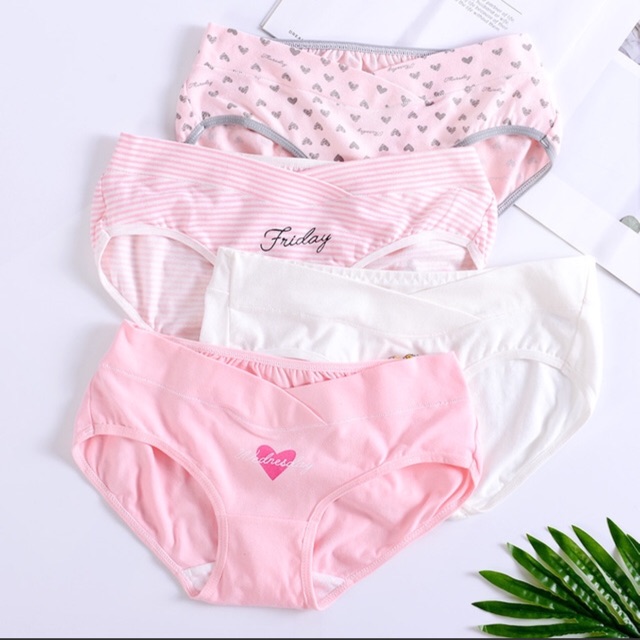 Set 4 quần lót 100% cotton dành cho mẹ bầu, quần lót cạp chéo xuất Nhật