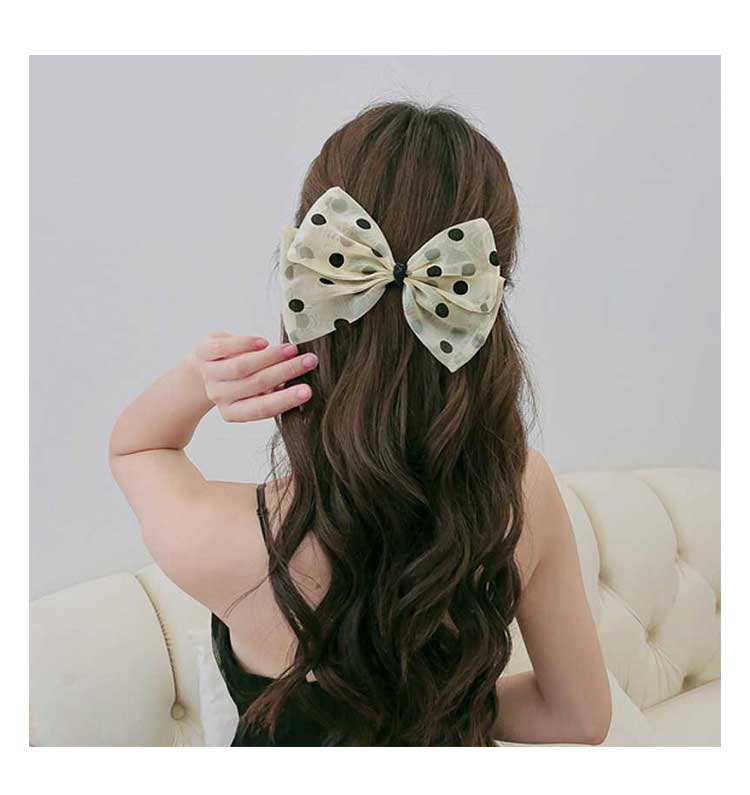 Kẹp Tóc Nơ Lớn Họa Tiết Chấm Bi Phong Cách Hàn Quốc