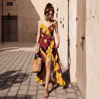 Váy boho vạt bèo chéo vintage maxi, kèm ảnh thật