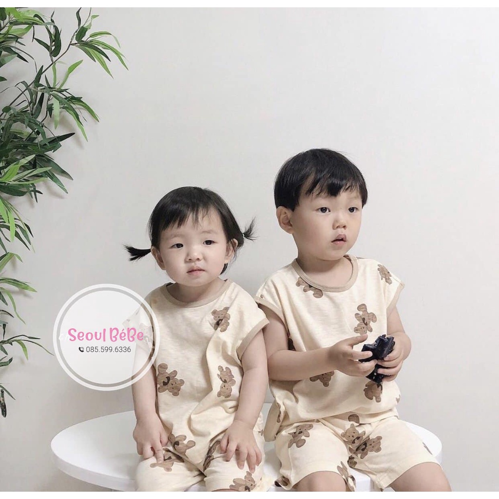 Bộ cheese korea sát nách vải cotton dành cho bé đủ size từ 9kg-29kg, hàng nội địa Hàn