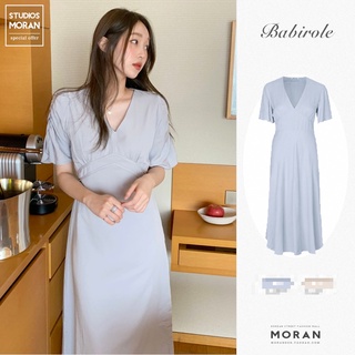 (ORDER) Váy MORAN cổ V ngắn tay, rút eo 2 bên, xòe dài nhẹ nhàng điệu đà style Hàn Quốc (hàng_mới_về) (hàng order hot)