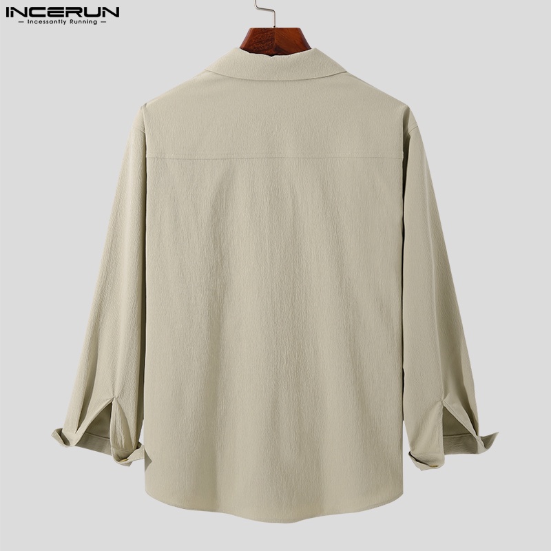 Áo sơ mi INCERUN tay dài màu trơn thời trang mùa thu cho nam