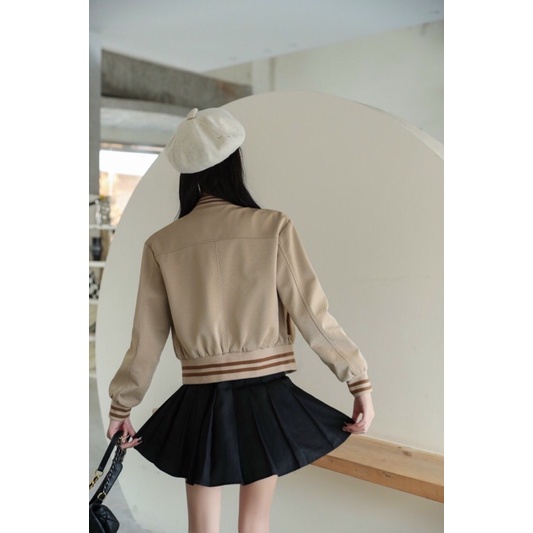 Áo da nhung in chữ chìm dáng bom  hàng QCL1