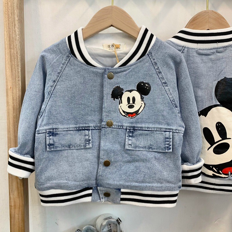 ÁO KHOÁC JEANS XANH MICKEY BO GẤU CHO BÉ CHẤT SIÊU ĐẸP