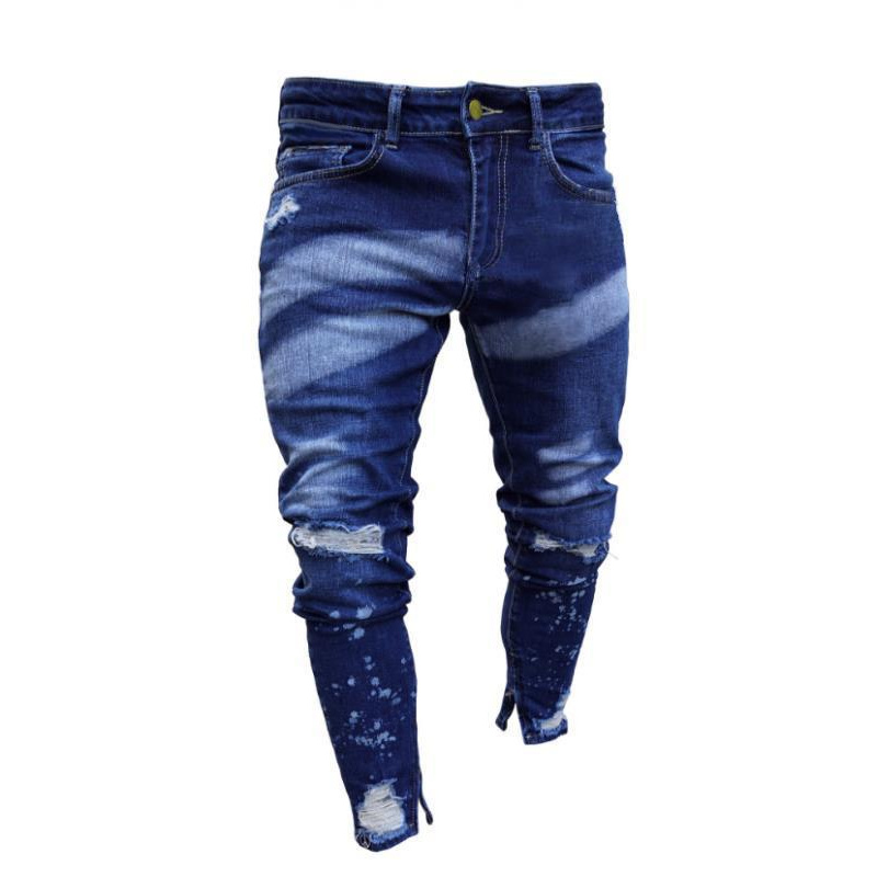 Personalized Paint Zipper Jeans Men Plus Size Rippped Skinny Jeans Men Slim Fit Pencil Jeans for Men Casual Denim Tight Pants