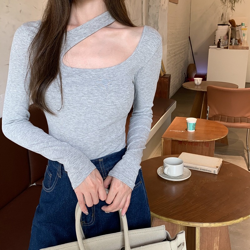 MS6823 Áo thun nữ dài tay vạt chéo cá tính