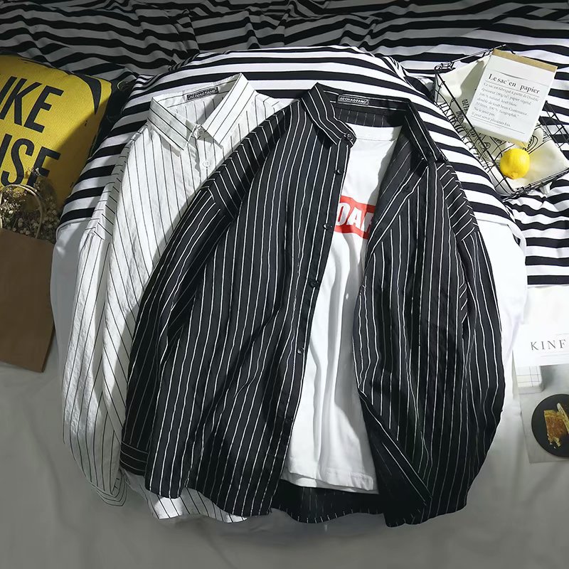Áo Sơ Mi Tay Dài Họa Tiết Kẻ Sọc Thời Trang Hàn Quốc Dành Cho Nam Size M-2Xl | BigBuy360 - bigbuy360.vn
