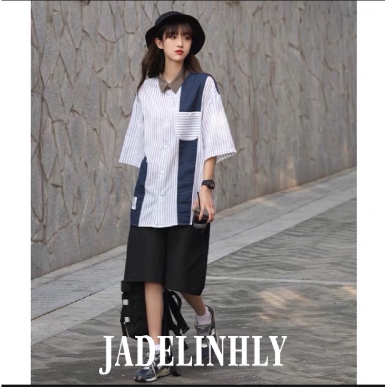 Áo sơ mi nelly sale (có sẵn) kẻ cổ nâu