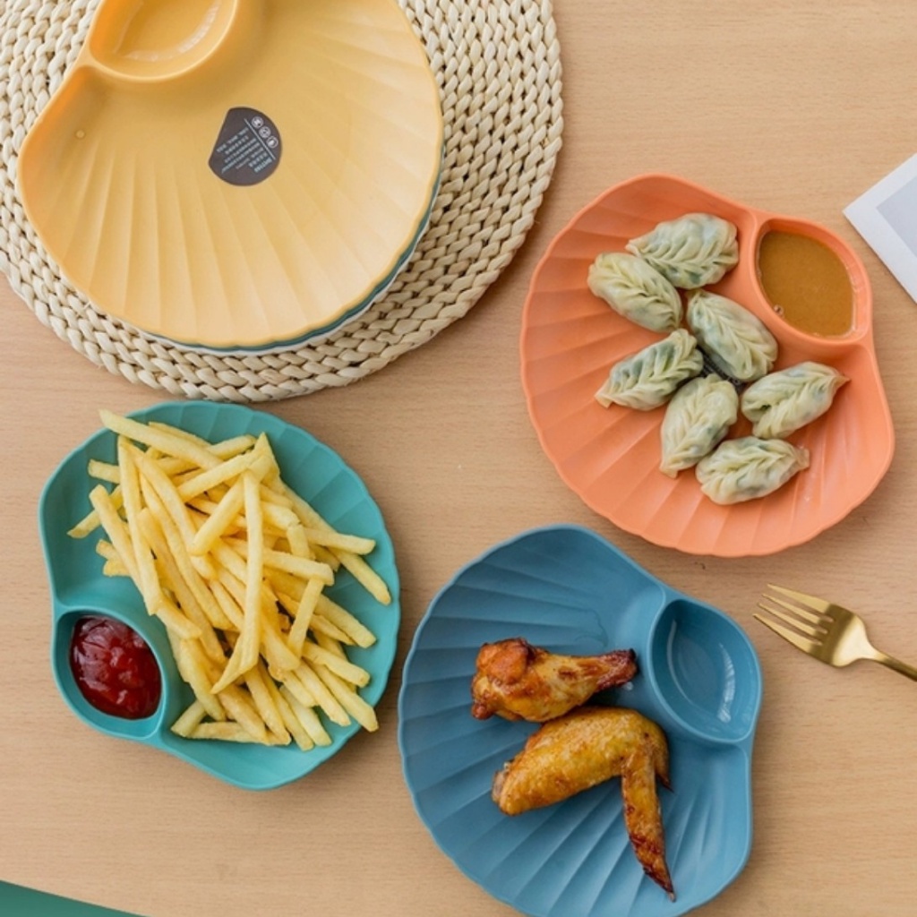 Đĩa Nhựa Đựng Cao Cấp Đựng Hoa Quả, Đồ Ăn Vặt 2 Ngăn (Đĩa Vỏ Sò)