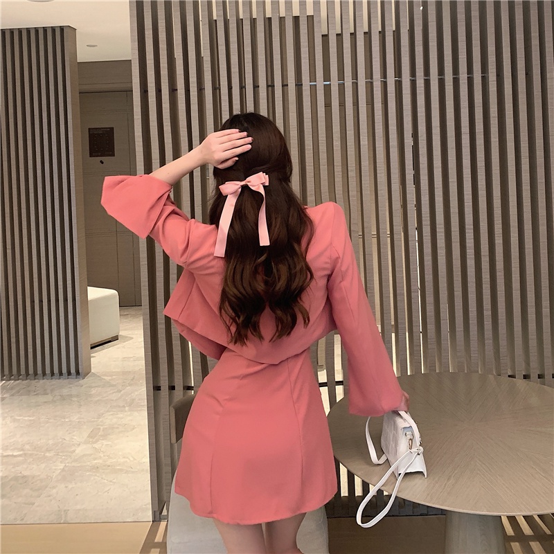 Set áo croptop vest + váy hai dây sang chảnh màu hồng và màu đen HS97 Hỉn Hỉn Store