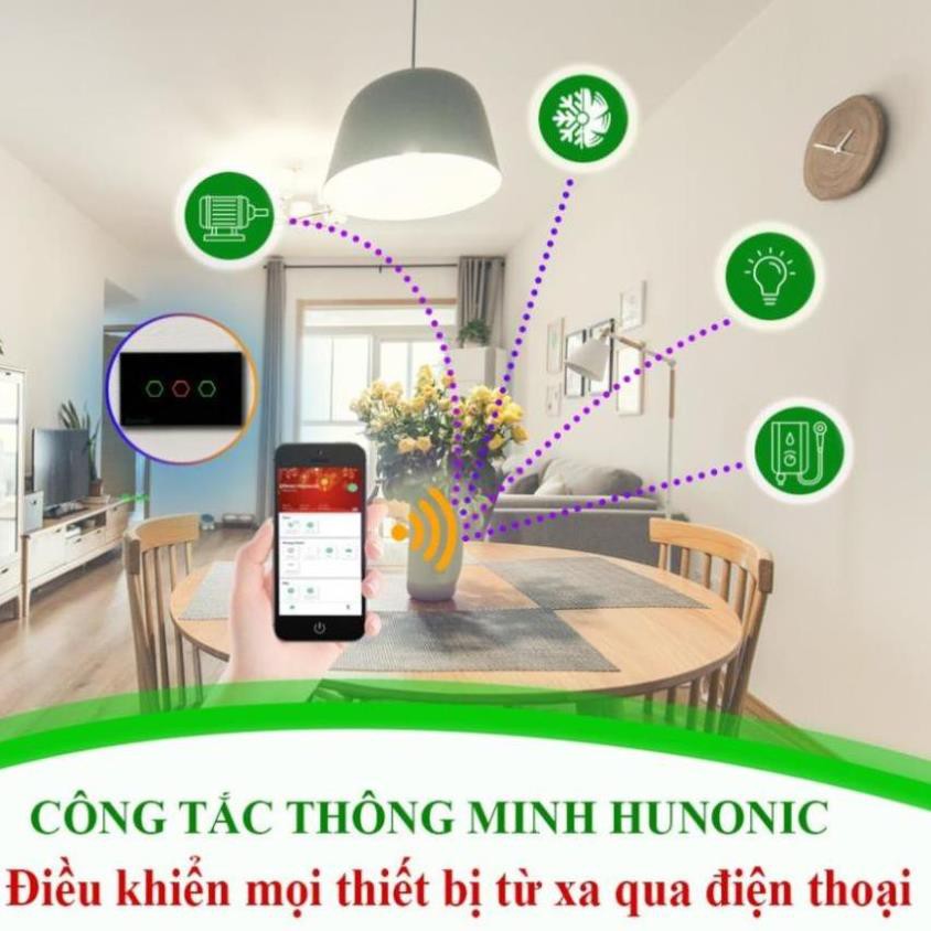 Công tắc cảm ứng Hunonic Datic 3 Nút kết nối Wifi điều khiển mọi thiết bị từ xa qua điện thoại, 2 màu trắng và đen