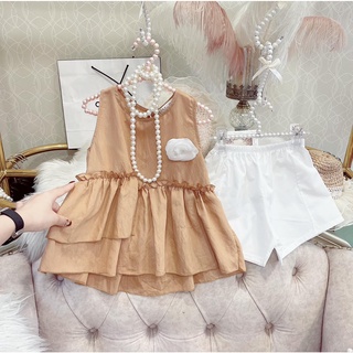 Bộ đũi vạt lệch hoa trà bé gái