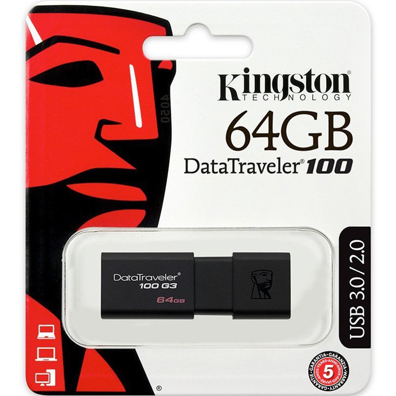 USB 3.0 Kingston DataTraverler 100 G3 64GB 100MB/s DT100G3/64GB - Bảo hành 5 năm | BigBuy360 - bigbuy360.vn