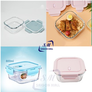 Hộp vuông đựng thức ăn 800ml - Hộp thủy tinh đựng thực phẩm BX2001 - Dùng được lò viba