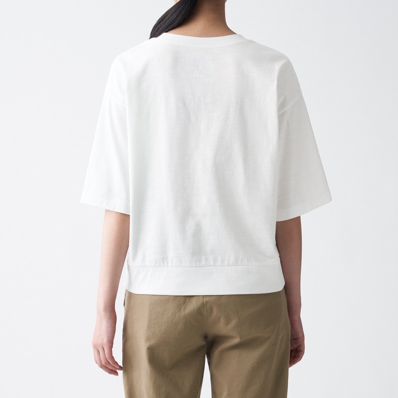 Muji Áo Thun Vải Jersey Sợi Slub Tay Lửng 1/2