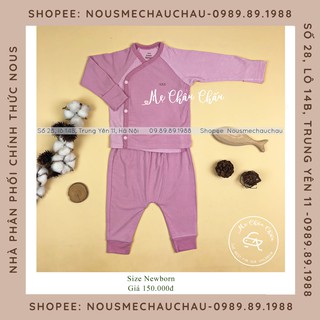 Bộ Cài Lệch Newborn Kẻ Hồng Hoa Trắng NOUS