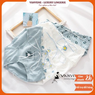 Quần Lót Cotton Hoa Cúc Xanh Buộc Nơ Thấm Hút Thoáng Mát Q003