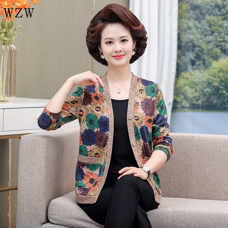 Áo Khoác Dệt Kim Tay Dài Plus Size Cho Phụ Nữ Trung Niên đầm phụ nữ trung niên khoác nữ trung niên
