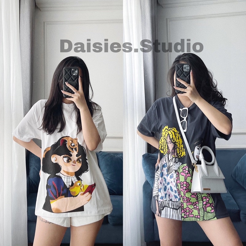 Áo Phông Za.Ra Tuồn Form Rộng, Áo Thun In Hình 2 Cô Gái Hàng QC (Hình Thật Shop Chụp)