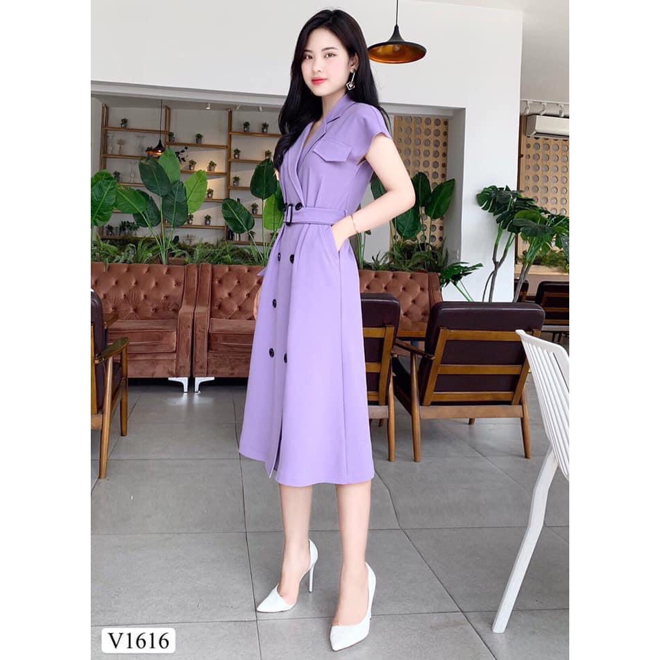 Đầm Váy Đẹp Thiết Kế DVC 💗 FREESHIP ❤️ Đầm tím tay ngắn cổ vest V1616 hàng cao cấp