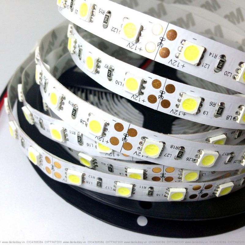 Dây led dán 5050 điện 12V cuộn dài 5m ánh sáng trắng