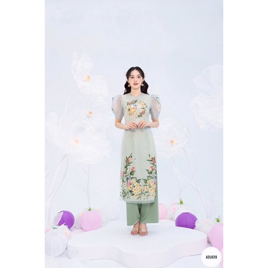 Áo dài cách tân hoạ tiết mới lạ, áo 4 tà, voan tơ phối lụa, áo dài kèm quần